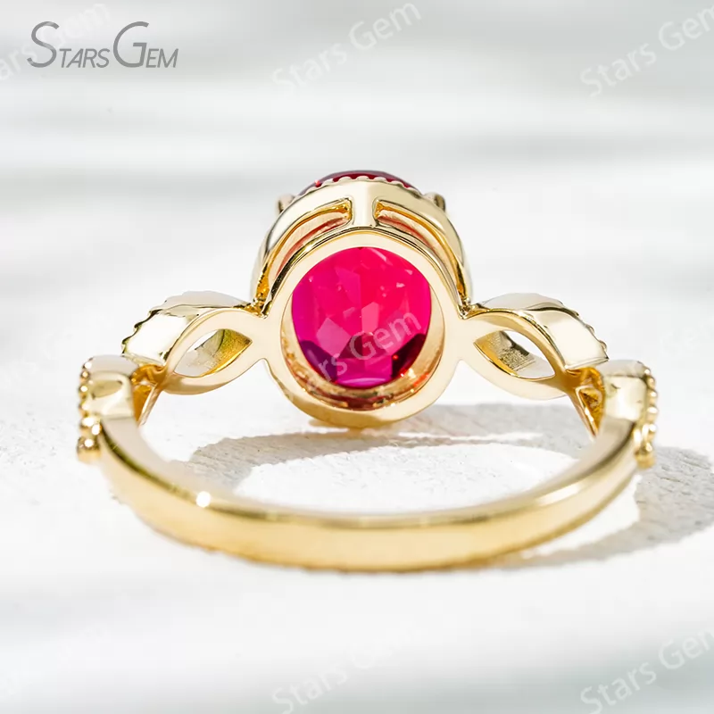 7×9mm Oval Cut Lab Gemstones 18K Gold Solitaire Engagement Ring