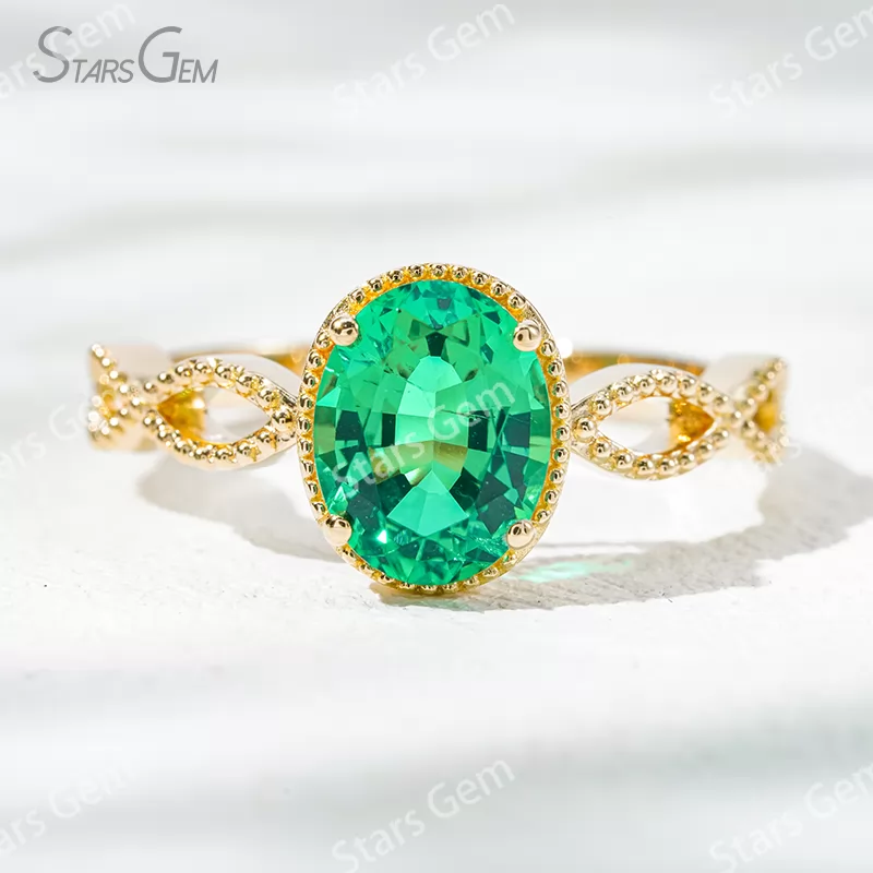 7×9mm Oval Cut Lab Gemstones 18K Gold Solitaire Engagement Ring