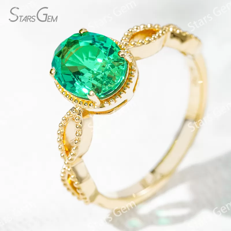 7×9mm Oval Cut Lab Gemstones 18K Gold Solitaire Engagement Ring