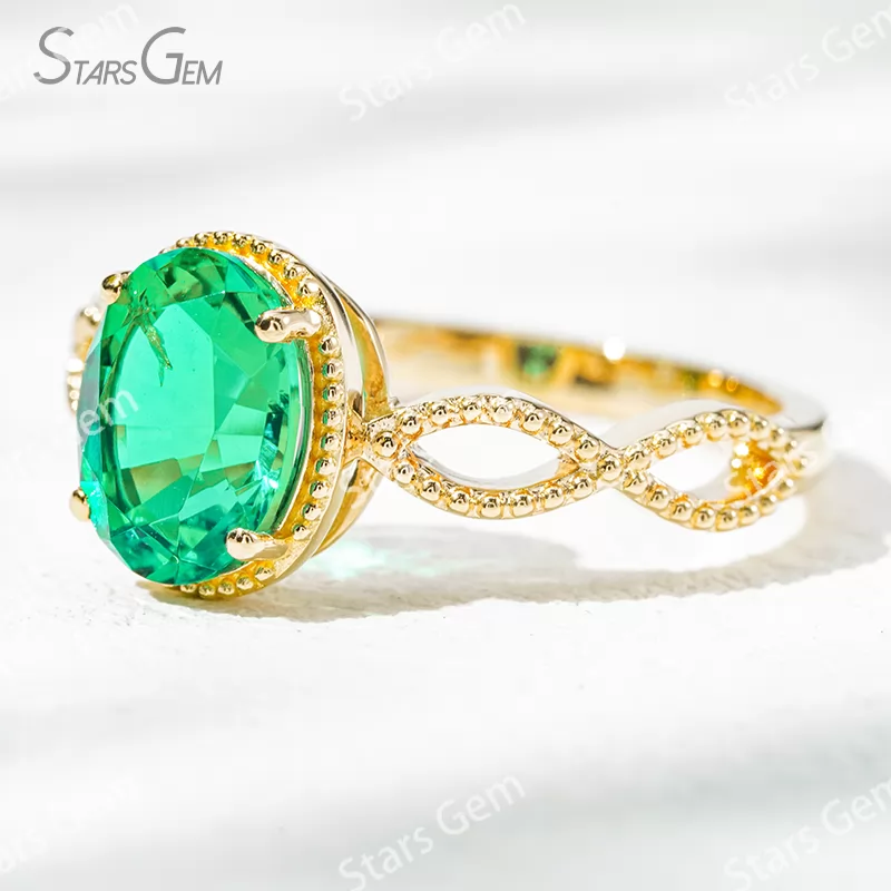7×9mm Oval Cut Lab Gemstones 18K Gold Solitaire Engagement Ring