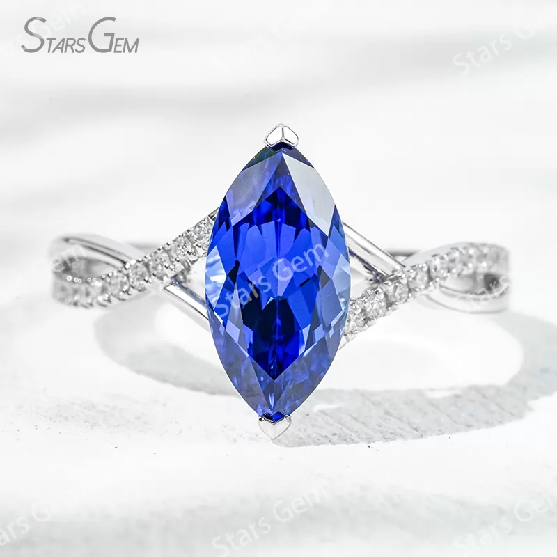 6×12mm Marquise Cut Lab Gemstones With Winding Band 18K Gold Pave Engagement Ring