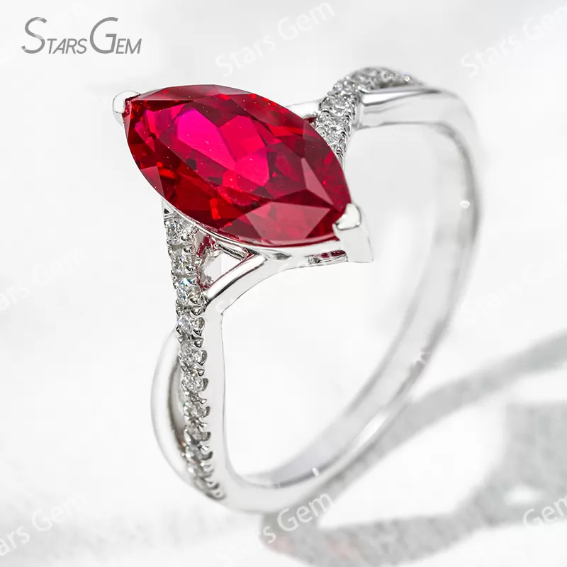 6×12mm Marquise Cut Lab Gemstones With Winding Band 18K Gold Pave Engagement Ring