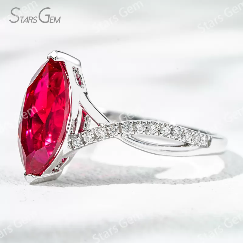 6×12mm Marquise Cut Lab Gemstones With Winding Band 18K Gold Pave Engagement Ring
