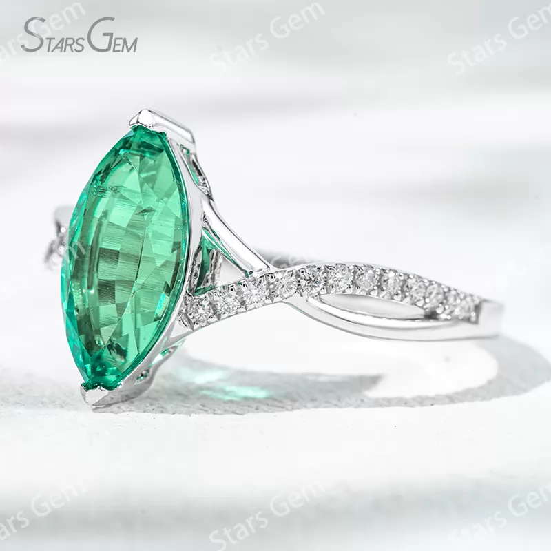 6×12mm Marquise Cut Lab Gemstones With Winding Band 18K Gold Pave Engagement Ring