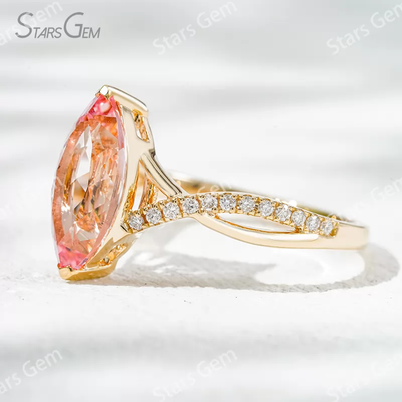 6×12mm Marquise Cut Lab Gemstones With Winding Band 18K Gold Pave Engagement Ring