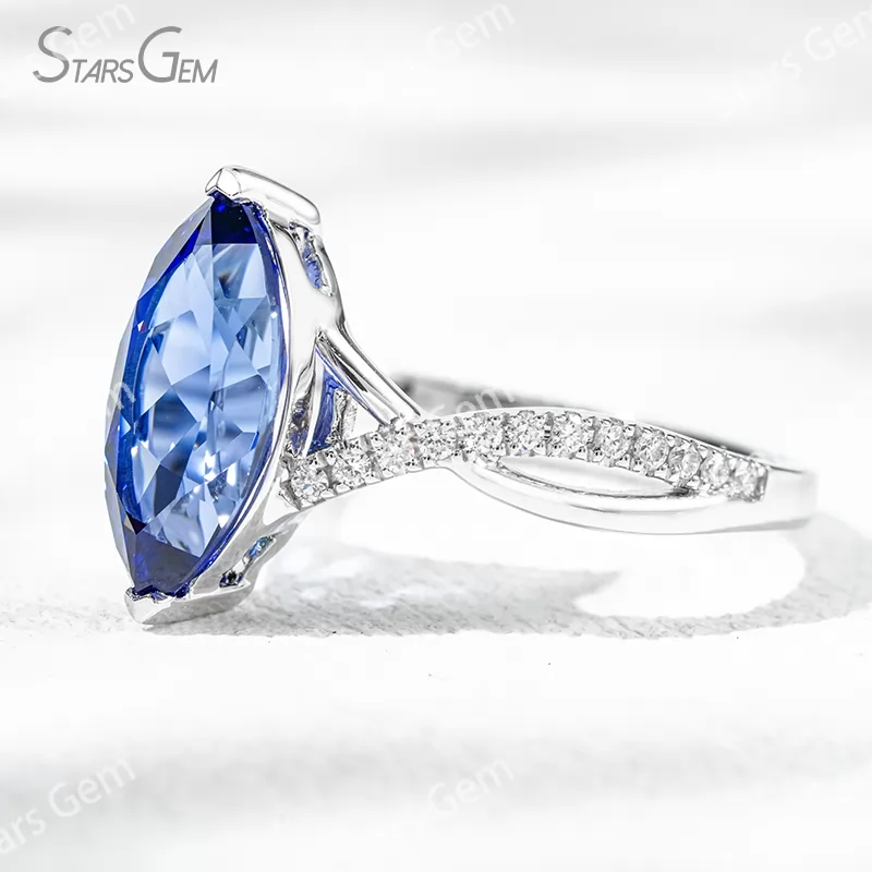 6×12mm Marquise Cut Lab Gemstones With Winding Band 18K Gold Pave Engagement Ring