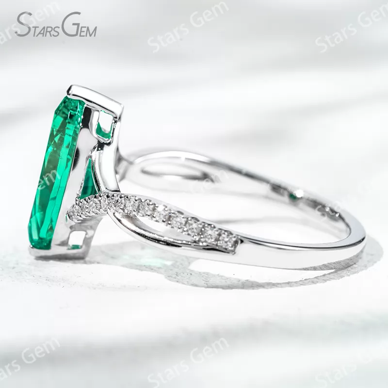 6×12mm Marquise Cut Lab Gemstones With Winding Band 18K Gold Pave Engagement Ring