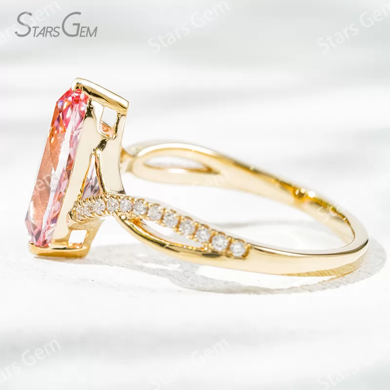 6×12mm Marquise Cut Lab Gemstones With Winding Band 18K Gold Pave Engagement Ring