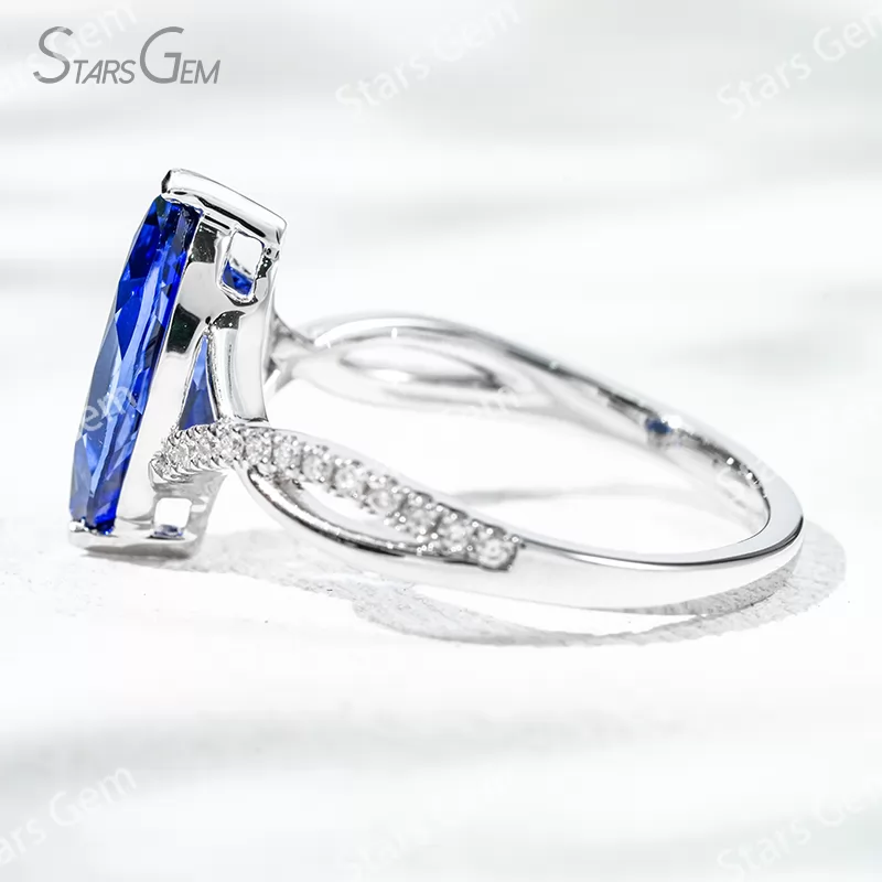 6×12mm Marquise Cut Lab Gemstones With Winding Band 18K Gold Pave Engagement Ring