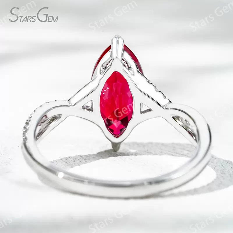 6×12mm Marquise Cut Lab Gemstones With Winding Band 18K Gold Pave Engagement Ring