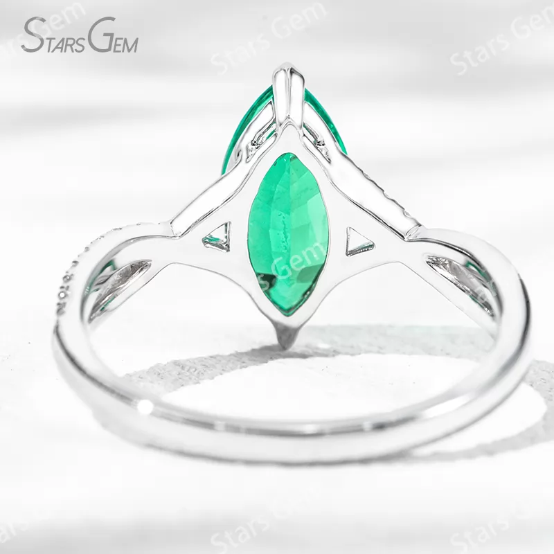 6×12mm Marquise Cut Lab Gemstones With Winding Band 18K Gold Pave Engagement Ring