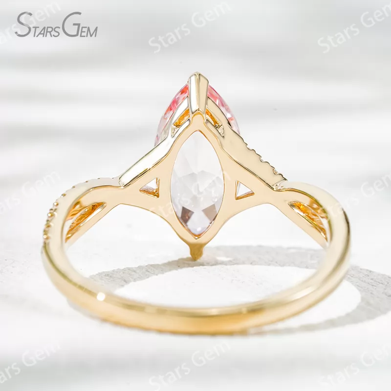6×12mm Marquise Cut Lab Gemstones With Winding Band 18K Gold Pave Engagement Ring