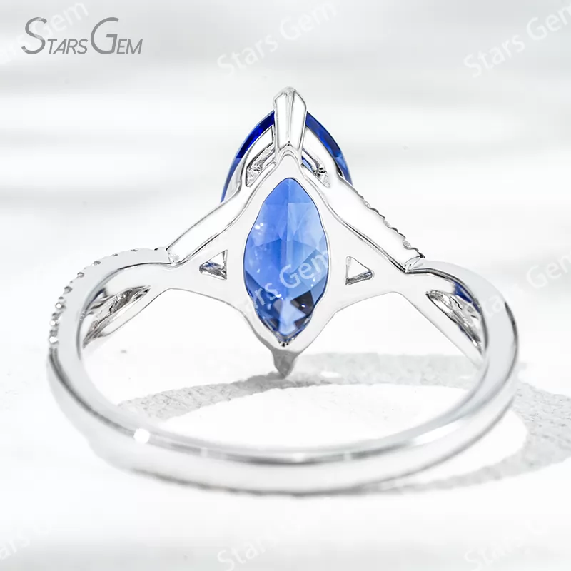 6×12mm Marquise Cut Lab Gemstones With Winding Band 18K Gold Pave Engagement Ring