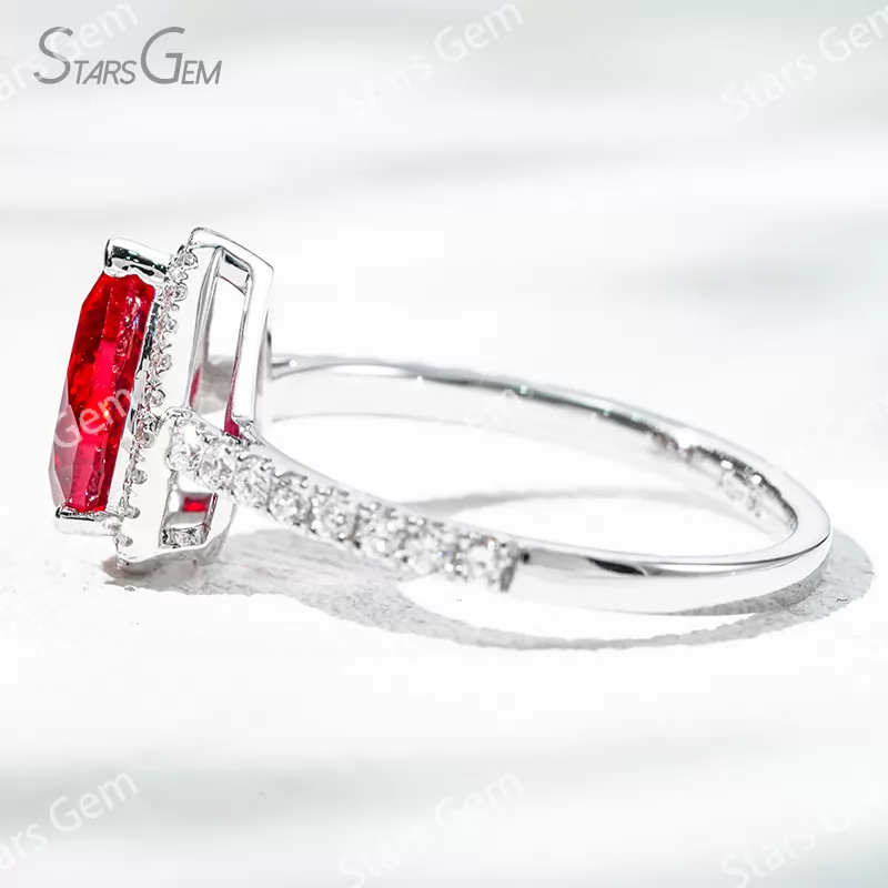 6×9​mm Pear Cut Lab Gemstones 18K Gold Halo Engagement Ring