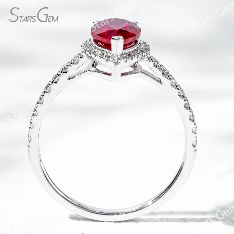 6×9​mm Pear Cut Lab Gemstones 18K Gold Halo Engagement Ring