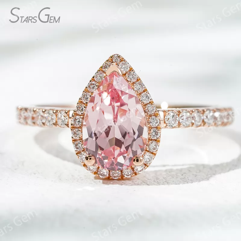 6×9​mm Pear Cut Lab Gemstones 18K Gold Halo Engagement Ring
