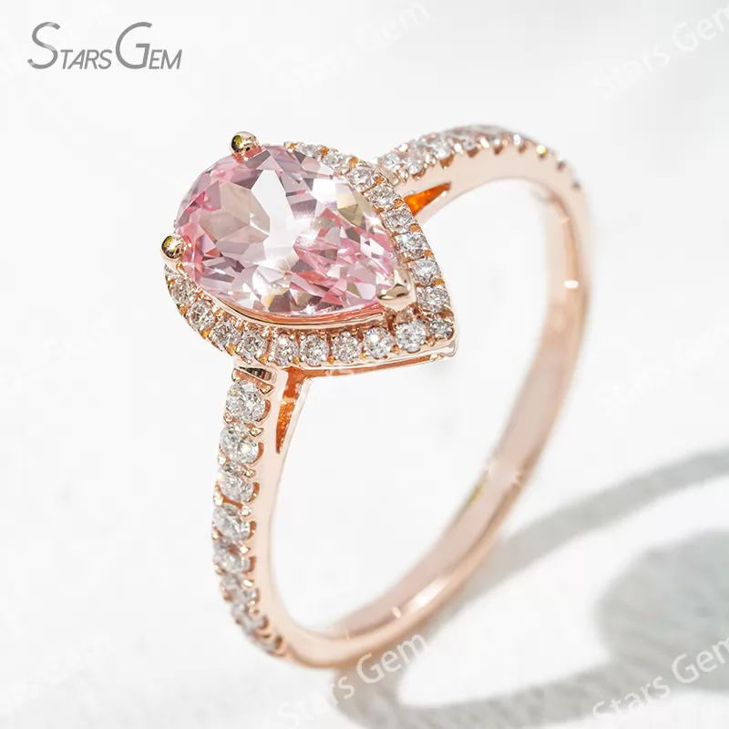 6×9​mm Pear Cut Lab Gemstones 18K Gold Halo Engagement Ring