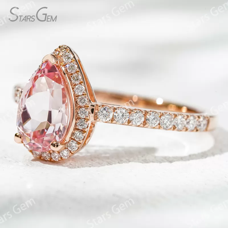 6×9​mm Pear Cut Lab Gemstones 18K Gold Halo Engagement Ring