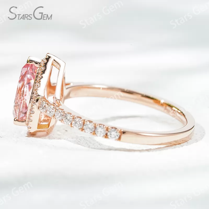 6×9​mm Pear Cut Lab Gemstones 18K Gold Halo Engagement Ring