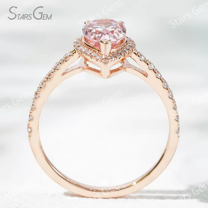 6×9​mm Pear Cut Lab Gemstones 18K Gold Halo Engagement Ring