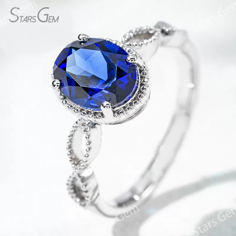 7×9mm Oval Cut Lab Gemstones 18K Gold Solitaire Engagement Ring
