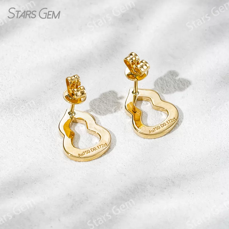 0.9mm Round Brilliant Cut Lab Grown Diamond Gourd Shape 18K Gold Diamond Stud Earrings